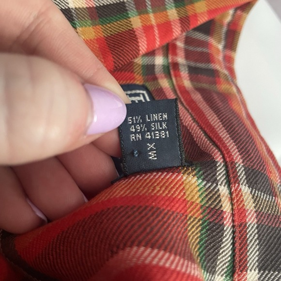 Polo Ralph Lauren Shirt Adult Large Red Plaid Silk Linen Button Up Mens L - Picture 5 of 10
